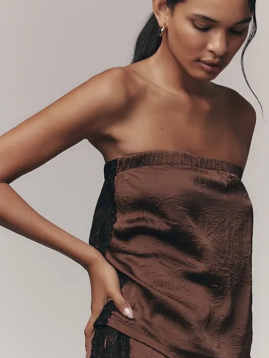 Anthropologie Tops - Anthropologie Brown Lace Strapless Textured Tube Top